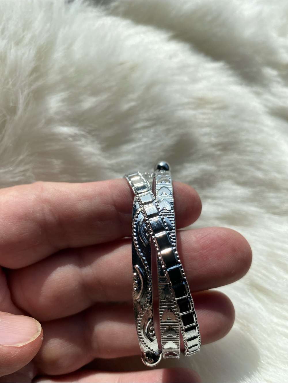 Silver-Tone Women's Etched Bangle Bracelet Set